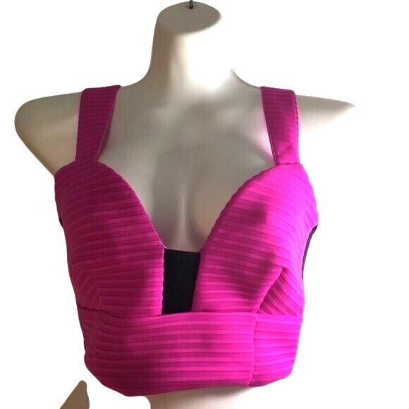 Express Tops - Express Womens Crop Top Pink/Black Style 75118257 Zip Back Size S/P NWT